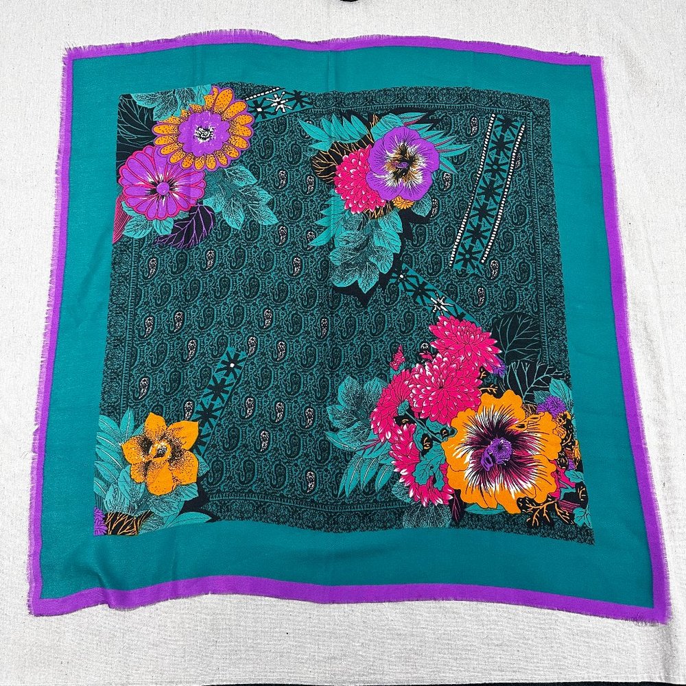 Vintage Cottagecore Floral Paisley scarf fringe edges Alyssa made in Italy